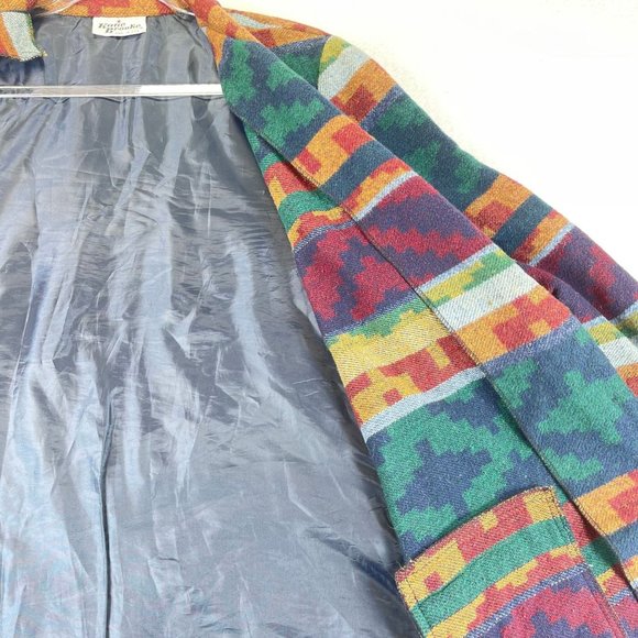 Vintage KATE BROOKE Womens 18 Wool Aztec Southwest Blanket 80s Pockets Blazer - Picture 11 of 12